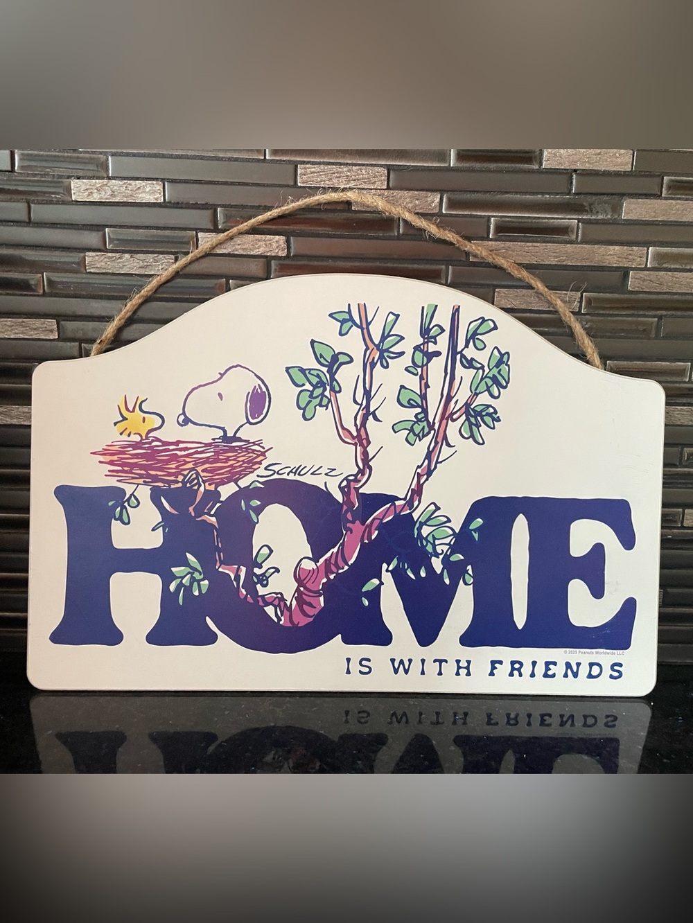 Peanuts Snoopy 'Home is With Friends' White Wall Plaque